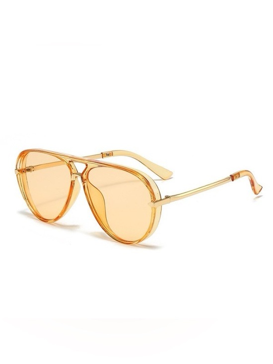 Accessories - Oversized Retro Aviator Amber Clear Frame Sunglasses